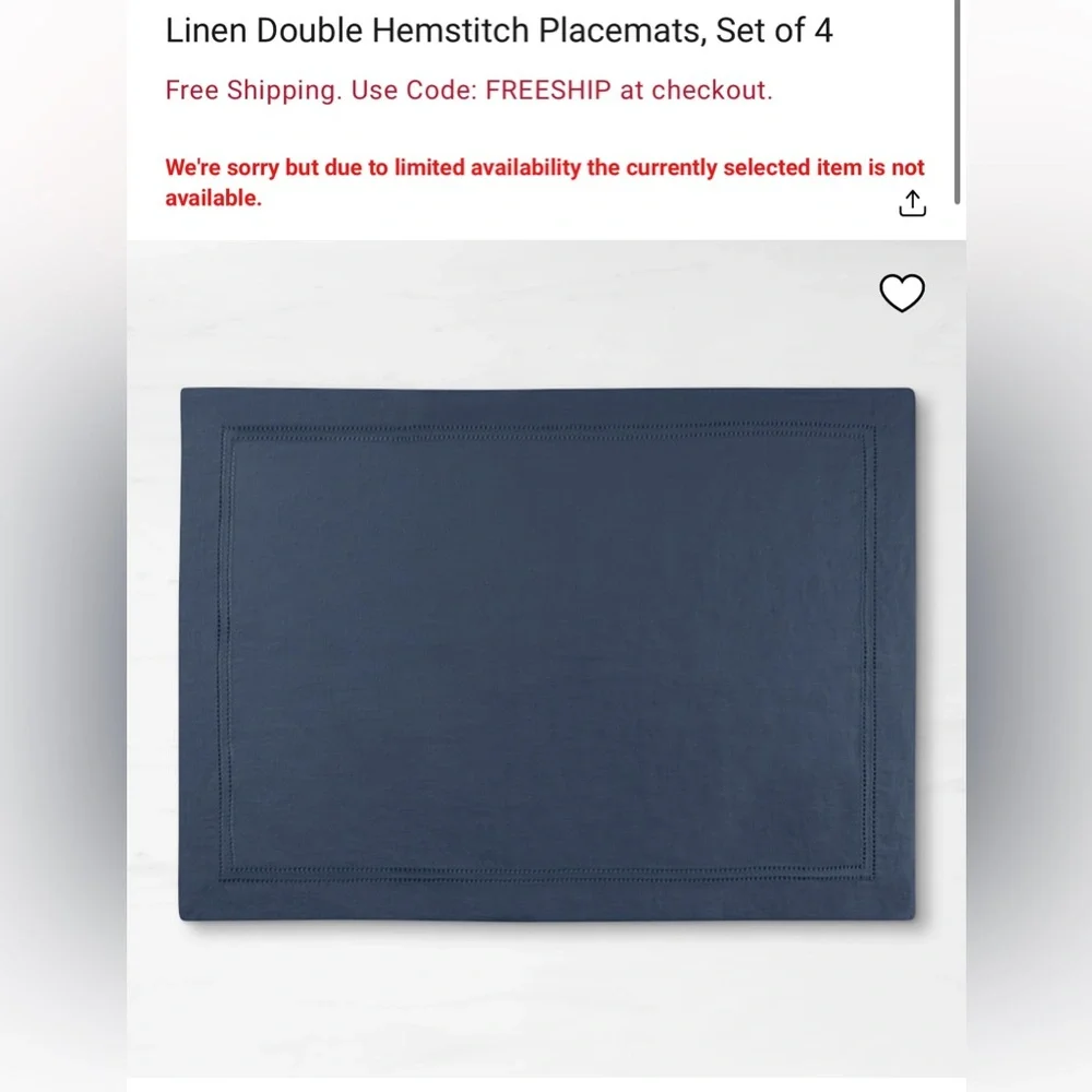 New Williams Sonoma Double Hemstitched 100% Linen Placemats, S/4, Rust Orange